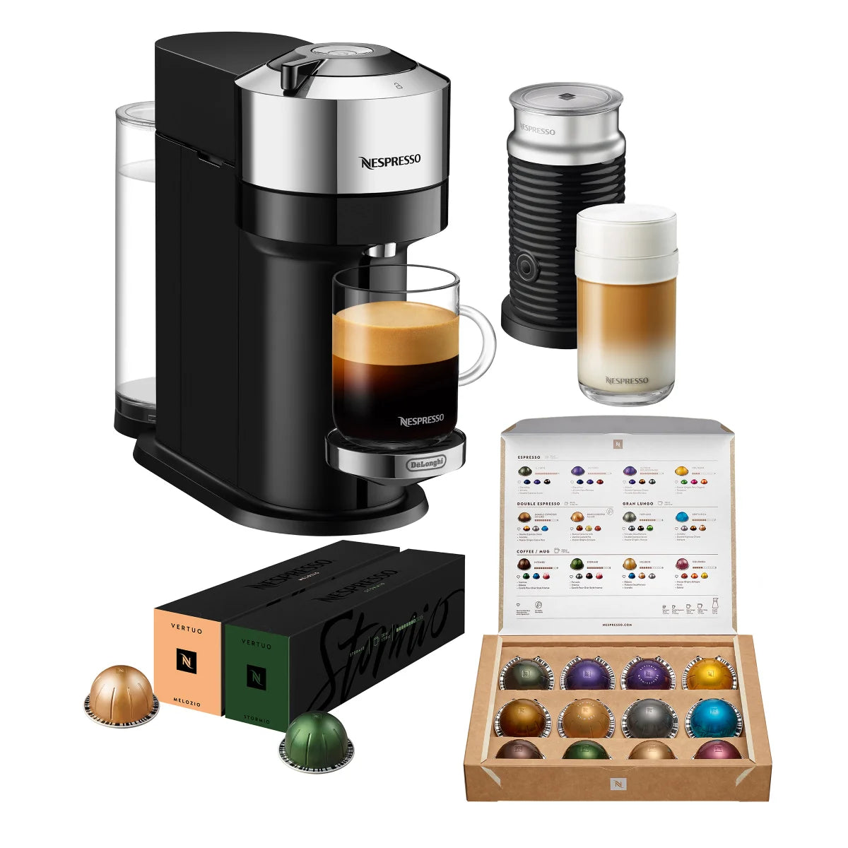 Nespresso Vertuo Next Deluxe Coffee and Espresso Maker by DeLonghi, Chrome with Aeroccino Milk Frother