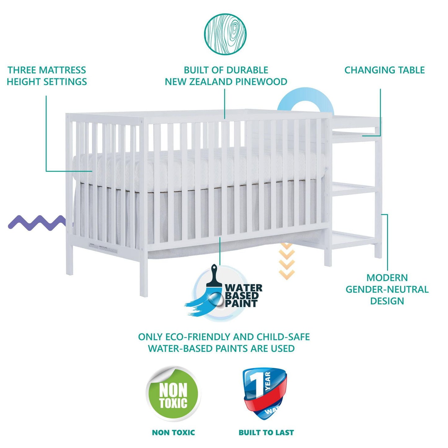 Dream On Me Hamilton 4-in-1 Convertible Crib and Changer