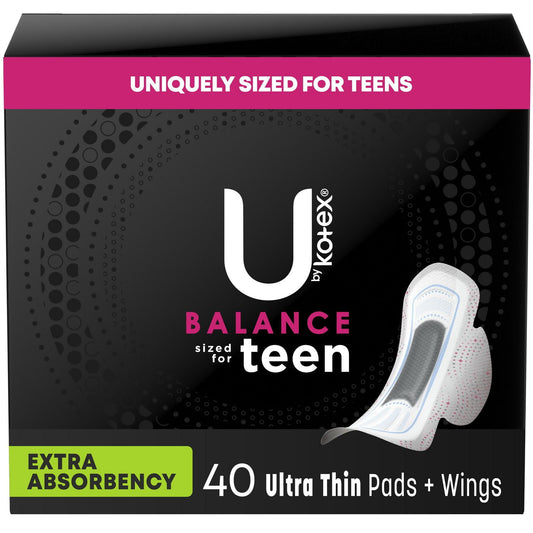 U by Kotex Balance Sized for Teens Ultra Thin Pads with Wings