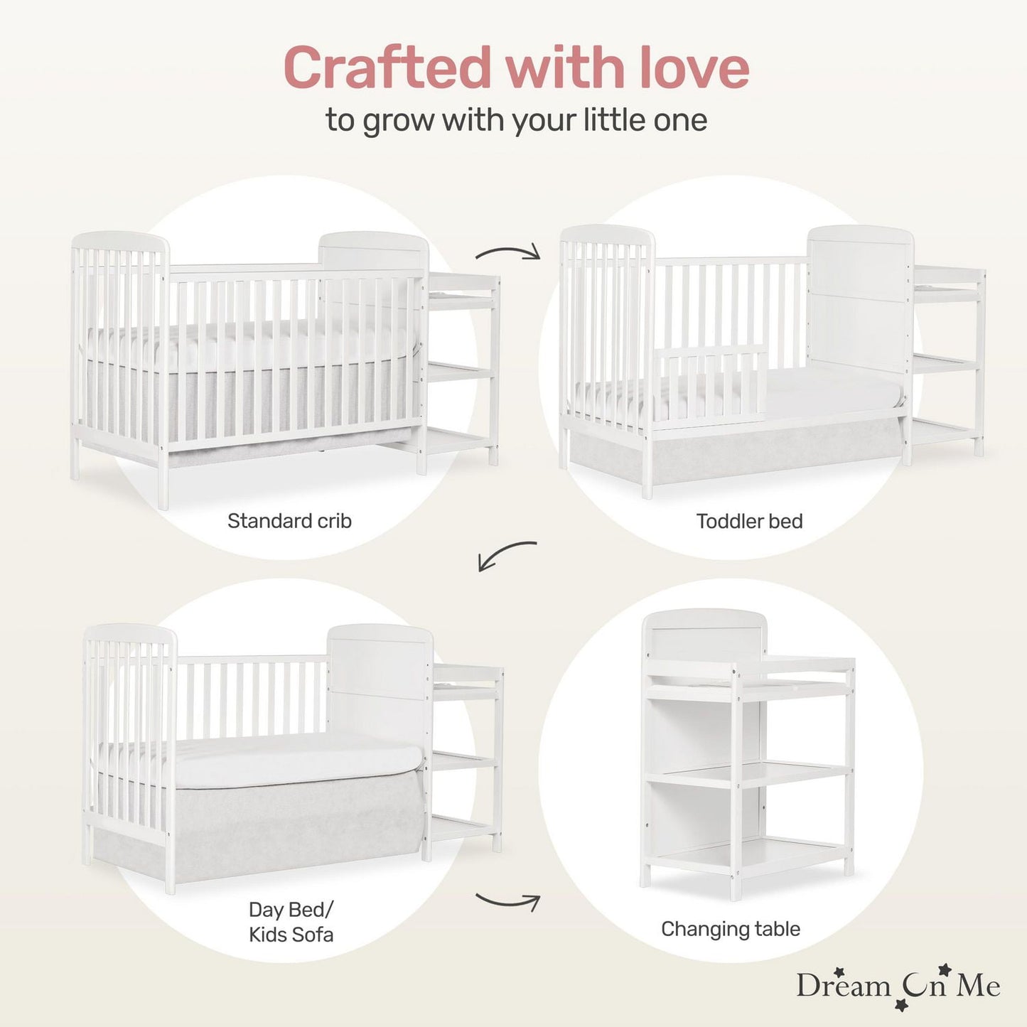 Dream On Me Anna 4 in 1 Full Size Crib and Changing Table Combo