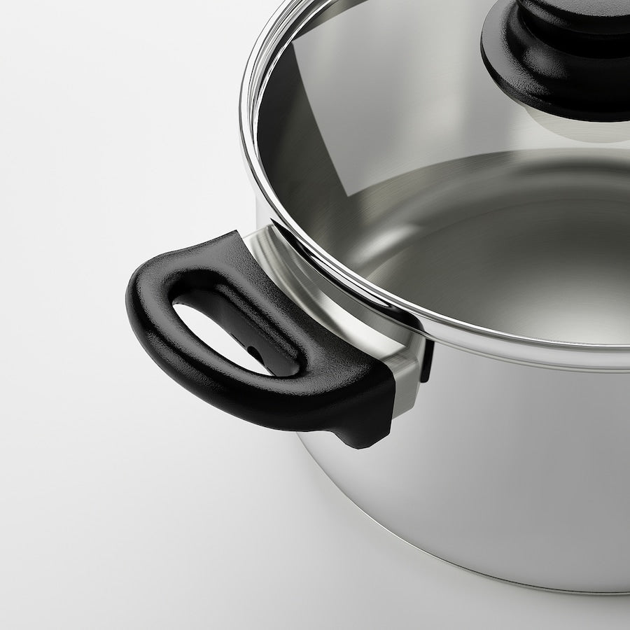 ANNONS Pot with lid, glass/stainless steel