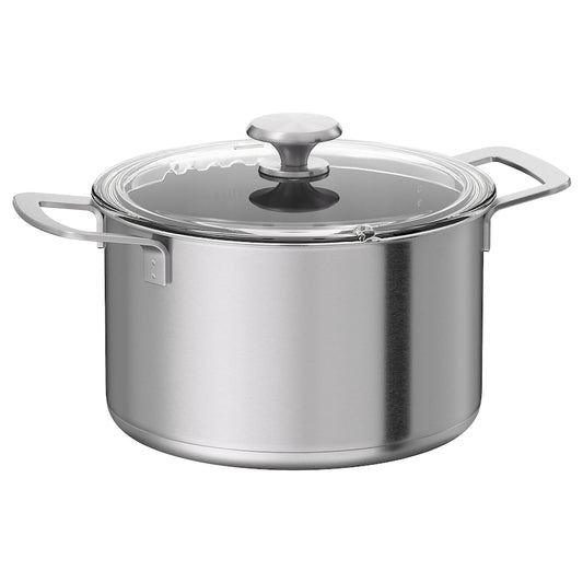 HEMKOMST Pot with lid, stainless steel/glass