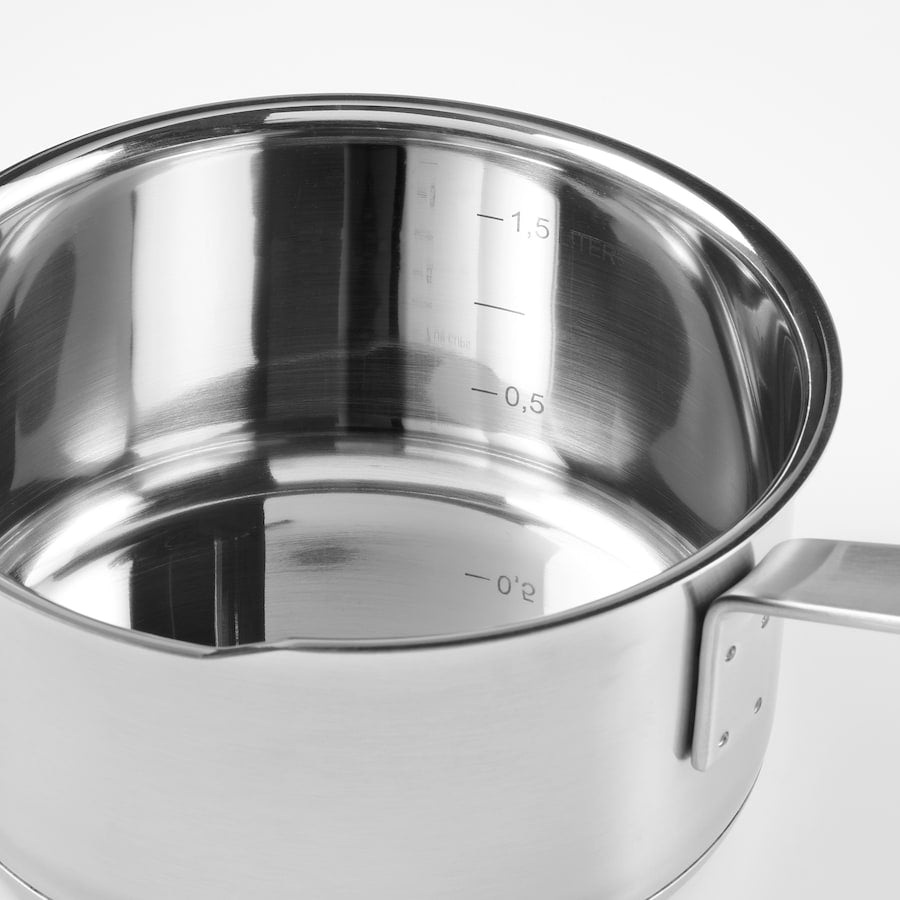 HEMKOMST Saucepan with lid, stainless steel/glass