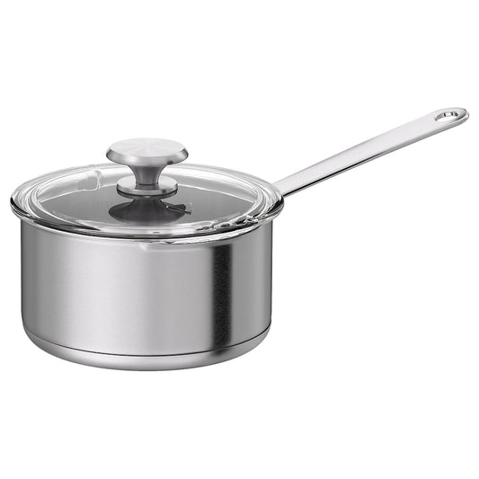 HEMKOMST Saucepan with lid, stainless steel/glass