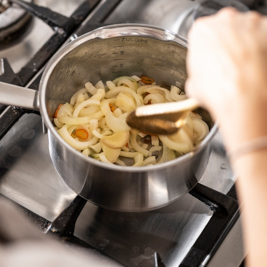 HEMKOMST Saucepan with lid, stainless steel/glass