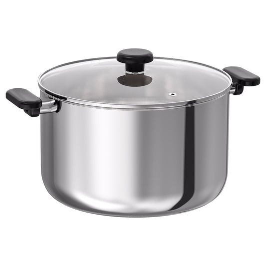 MIDDAGSMAT Pot with lid, clear glass/stainless steel