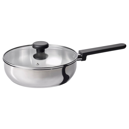 MIDDAGSMAT Sauté pan with lid, clear glass/stainless steel