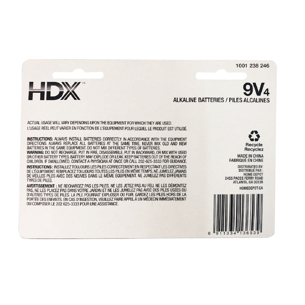 HDX 9V Alkaline Batteries