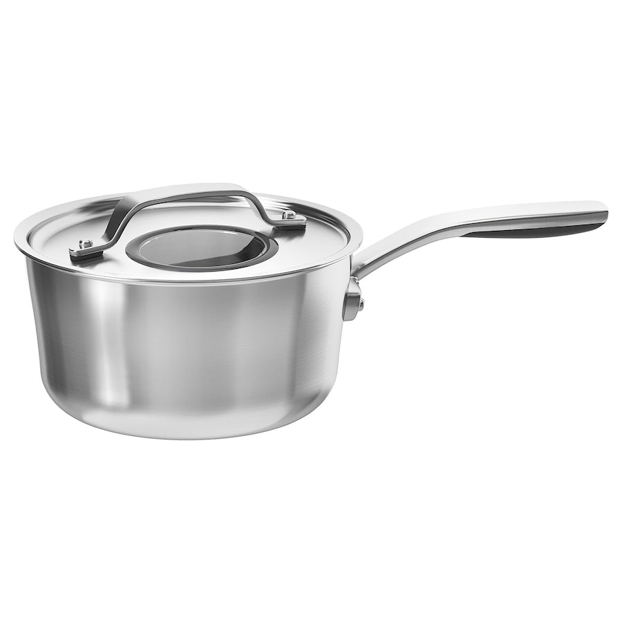 SENSUELL Saucepan with lid, stainless steel/gray