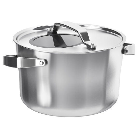 SENSUELL Pot with lid, stainless steel/gray