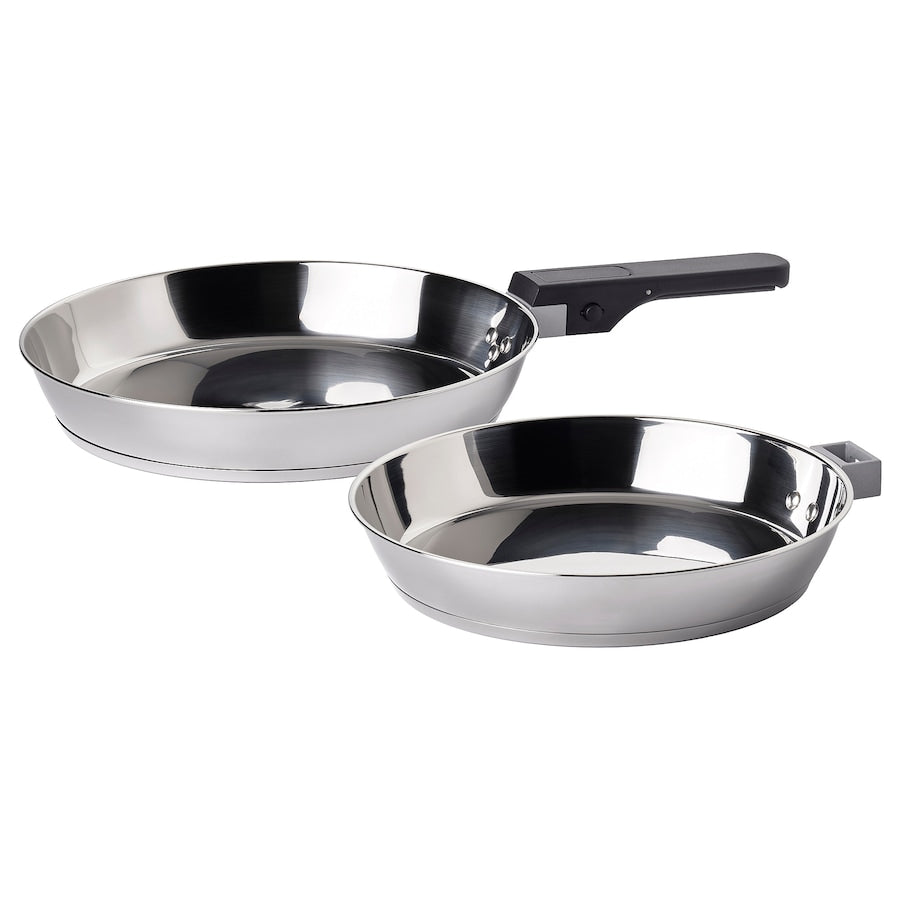 SLÄTROCKA Cookware kit 3 piece with detachable handle, frying pan stainless steel