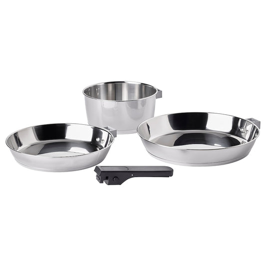 SLÄTROCKA Cookware kit 4-piece with detachable handle, stainless steel