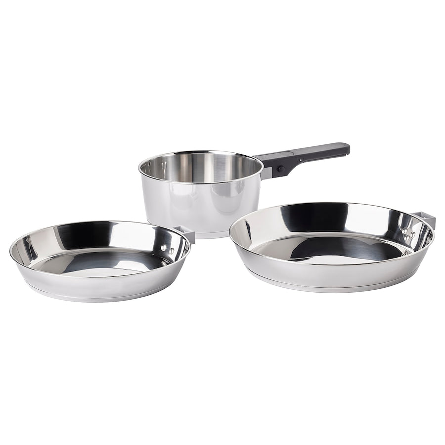 SLÄTROCKA Cookware kit 4-piece with detachable handle, stainless steel