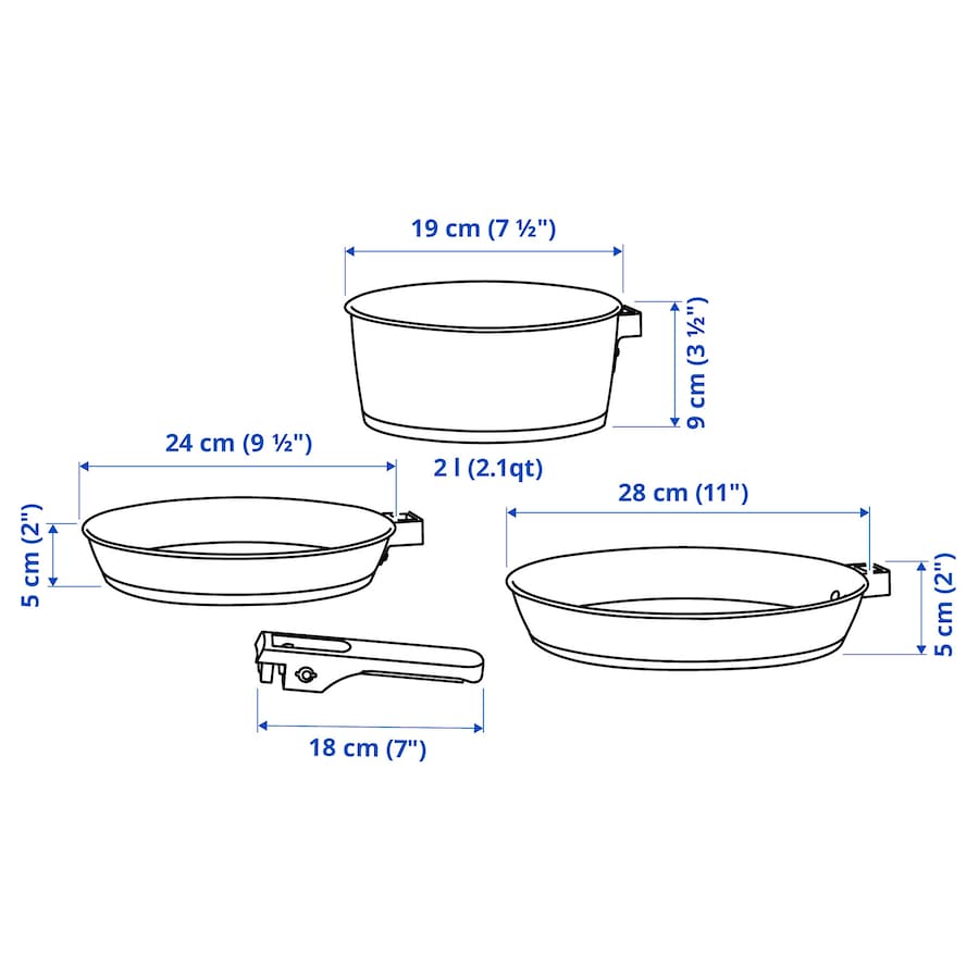 SLÄTROCKA Cookware kit 4-piece with detachable handle, stainless steel