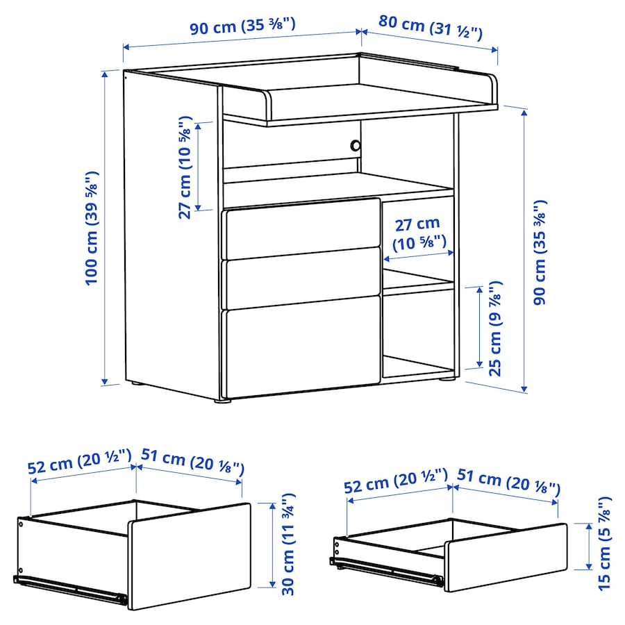 SMÅSTAD Changing table with 3 drawers