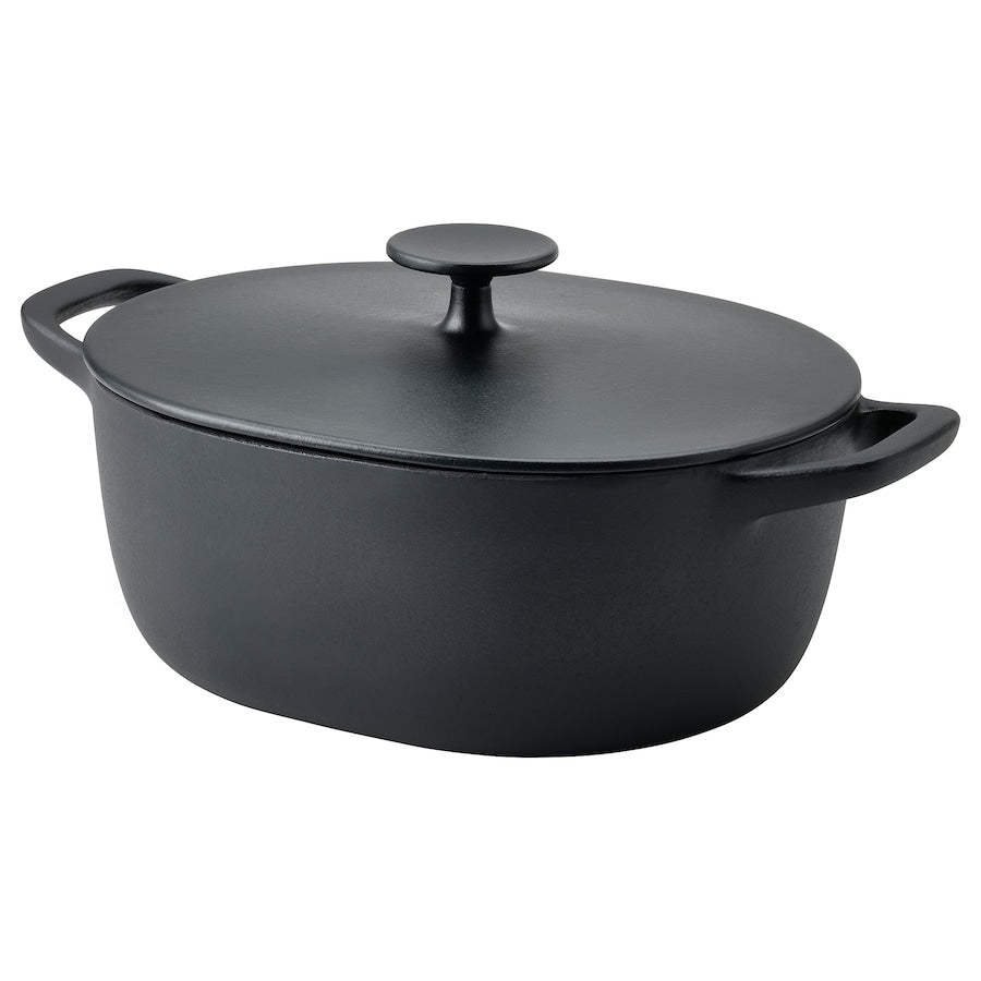 VARDAGEN Casserole with lid, enamelled cast iron matte/black