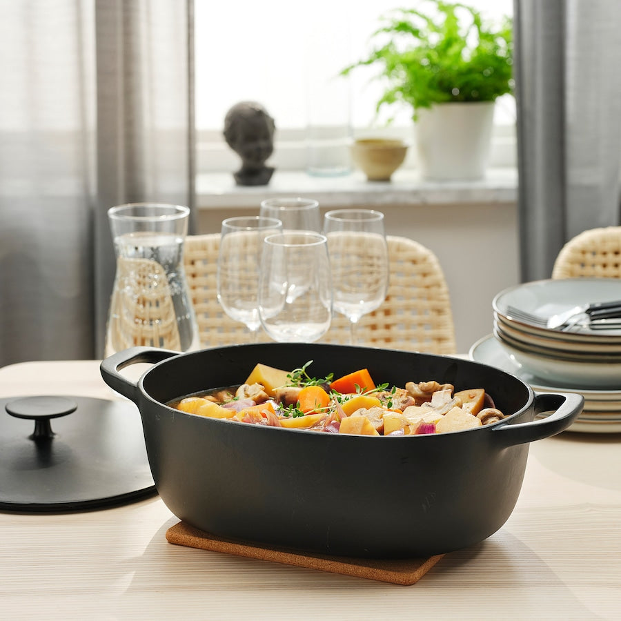 VARDAGEN Casserole with lid, enamelled cast iron matte/black