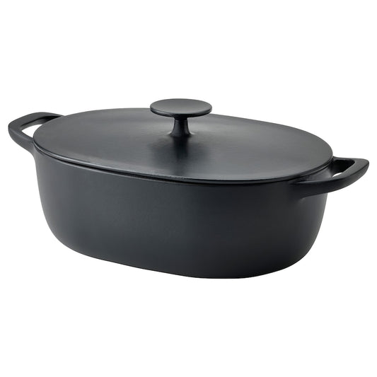 VARDAGEN Casserole with lid, enamelled cast iron matte/black