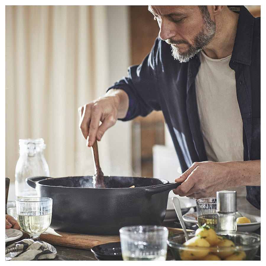 VARDAGEN Casserole with lid, enamelled cast iron matte/black