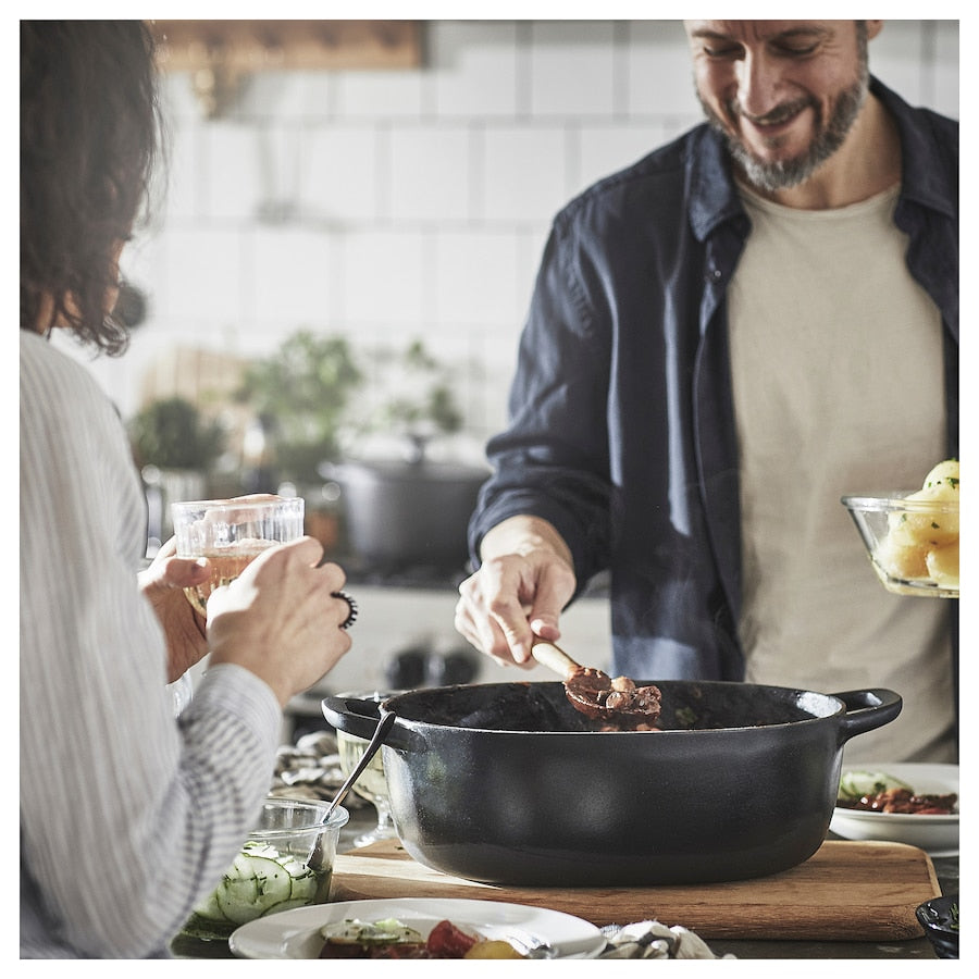 VARDAGEN Casserole with lid, enamelled cast iron matte/black