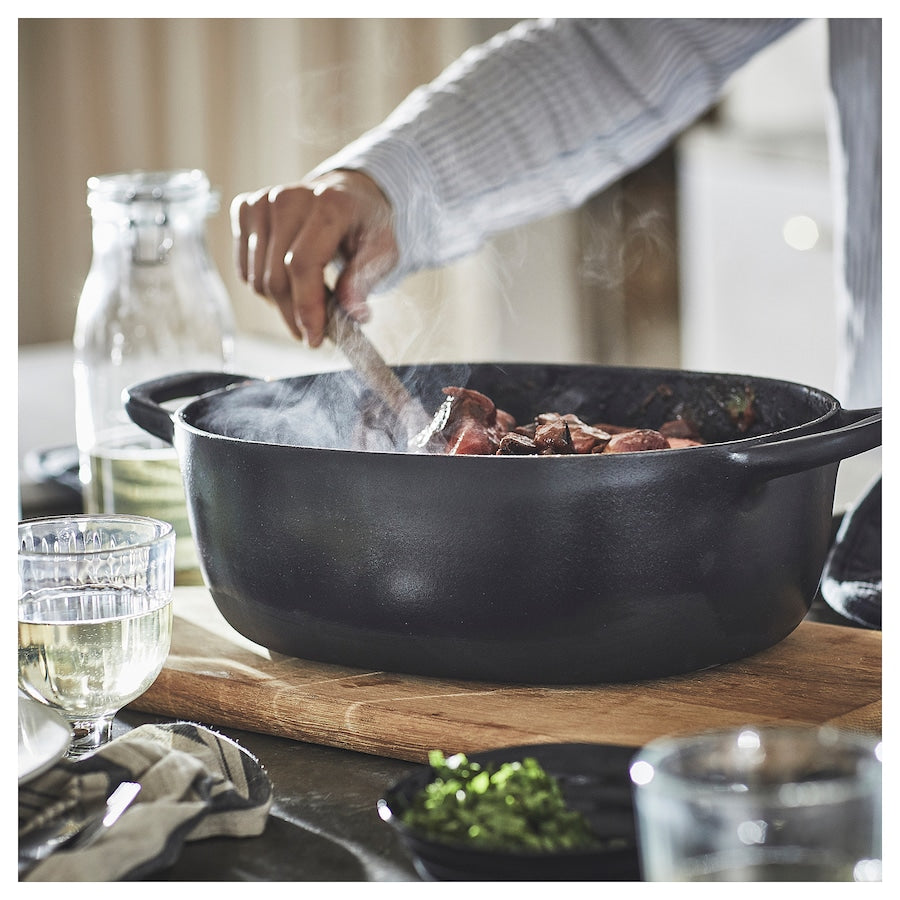 VARDAGEN Casserole with lid, enamelled cast iron matte/black