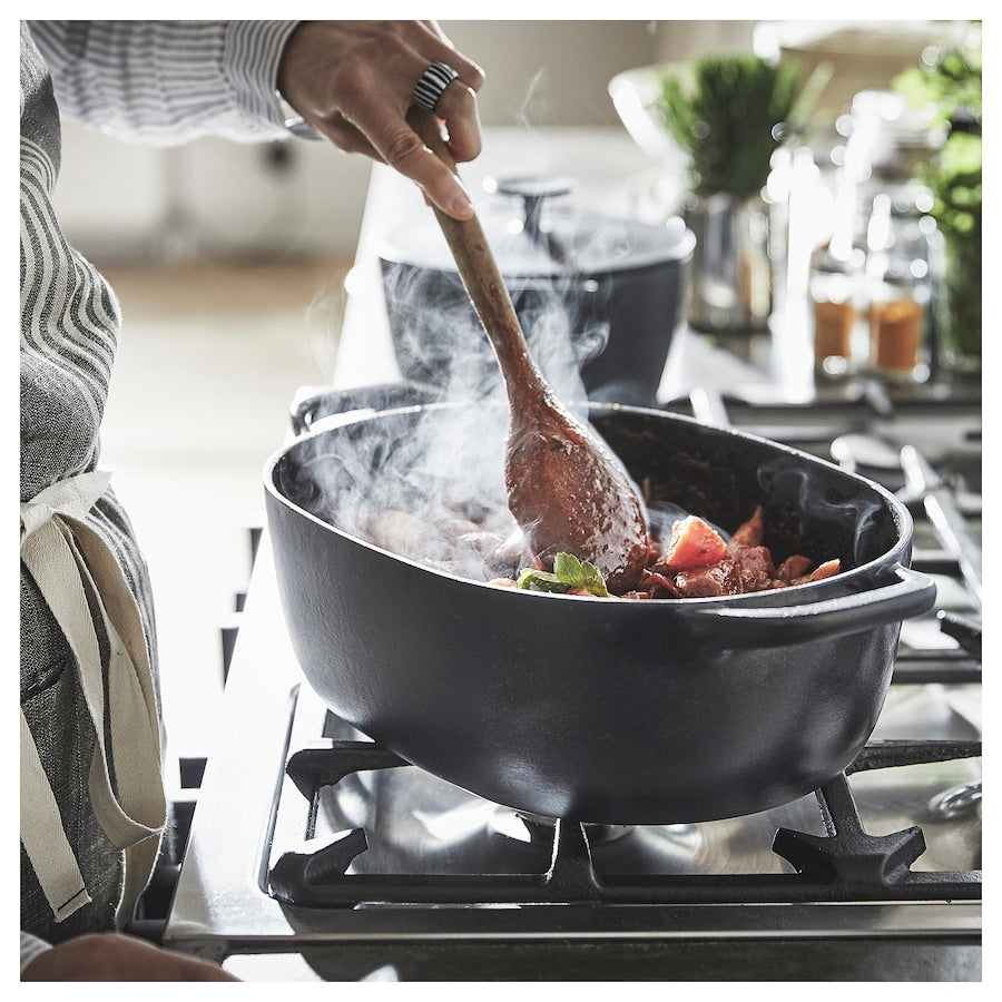 VARDAGEN Casserole with lid, enamelled cast iron matte/black