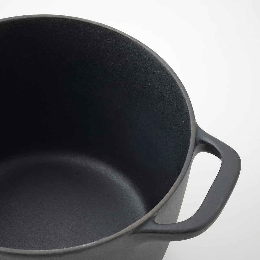 VARDAGEN Pot with lid, enamelled cast iron matte/black