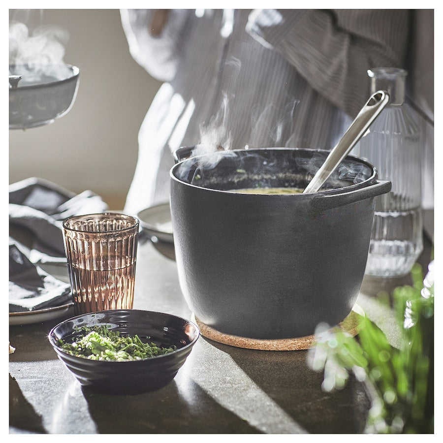 VARDAGEN Pot with lid, enamelled cast iron matte/black