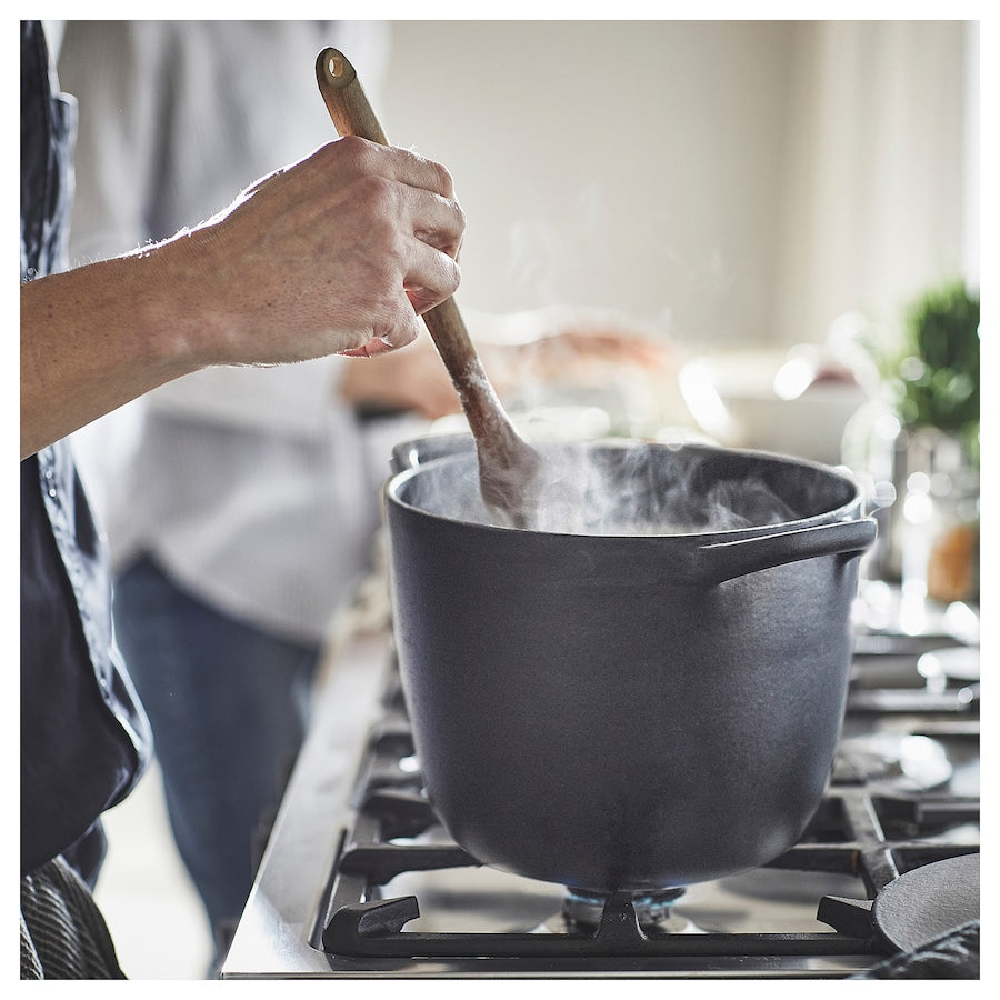 VARDAGEN Pot with lid, enamelled cast iron matte/black